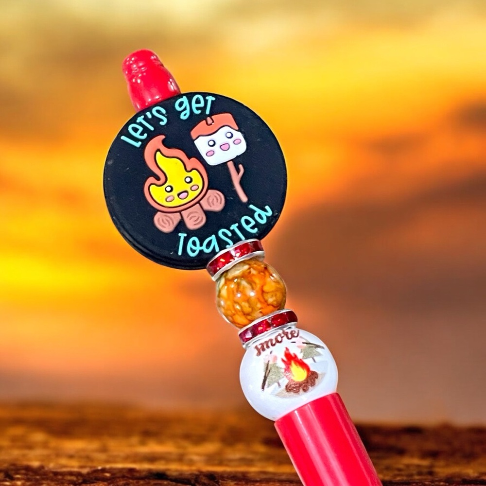 Hand crafted “Let’s get toasted” beaded s’more pen